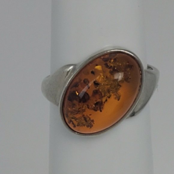Vtg Sterling Silver SOLD Cognac Honey Amber Ring - Picture 6 of 11